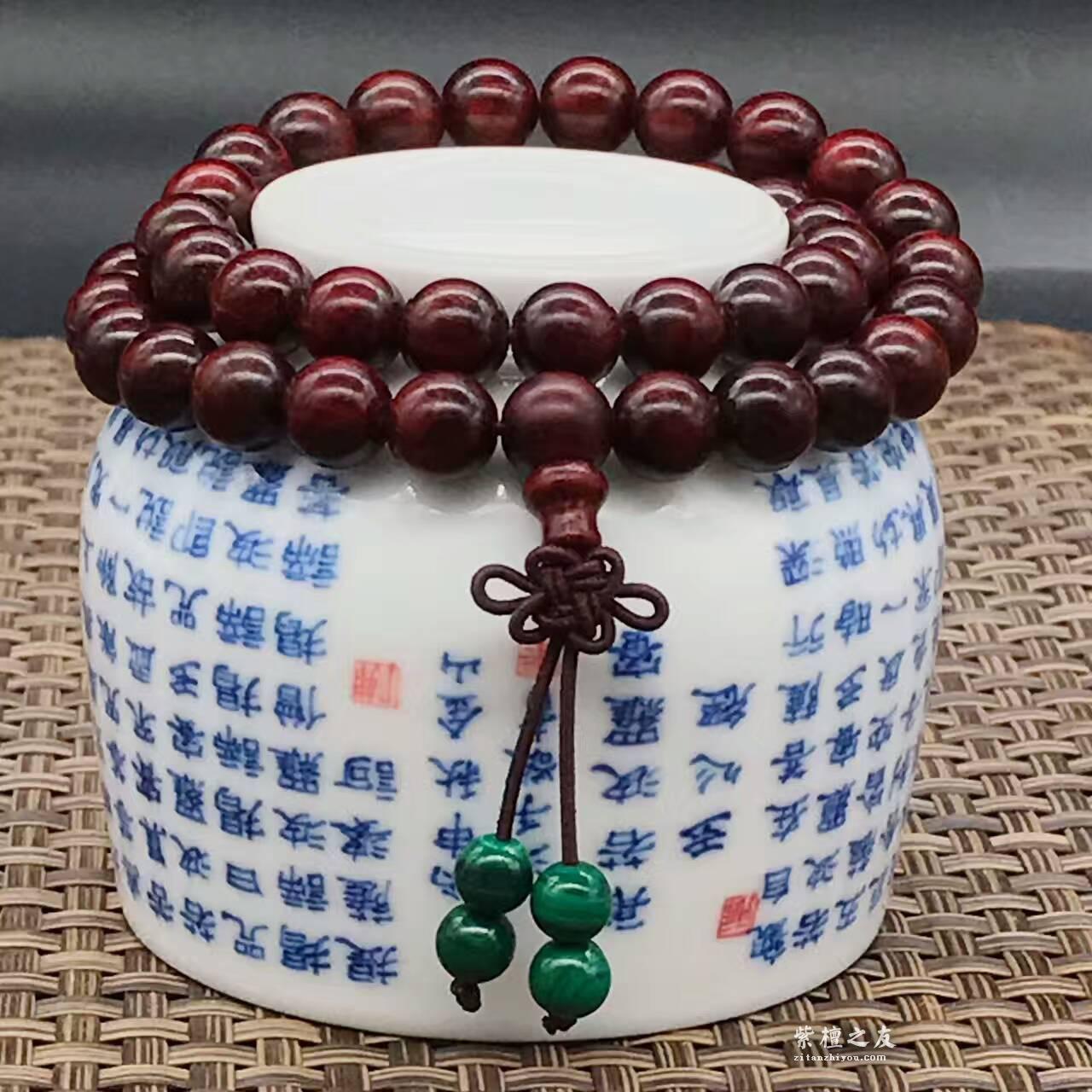 印度小叶紫檀0.8*42手串 玻璃底带金星意义非凡-2