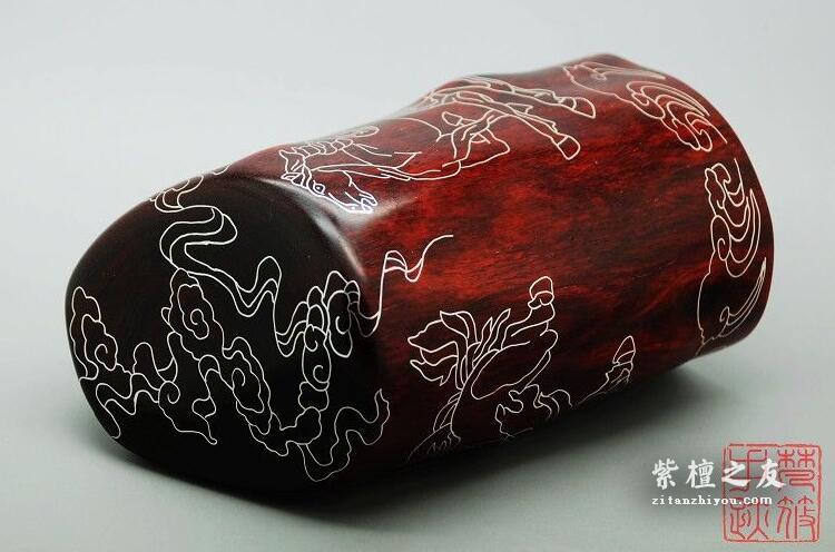 紫檀镶嵌银丝八骏图摆件 小叶紫檀搭配银丝高贵典雅-4