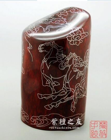 紫檀镶嵌银丝八骏图摆件 小叶紫檀搭配银丝高贵典雅-1