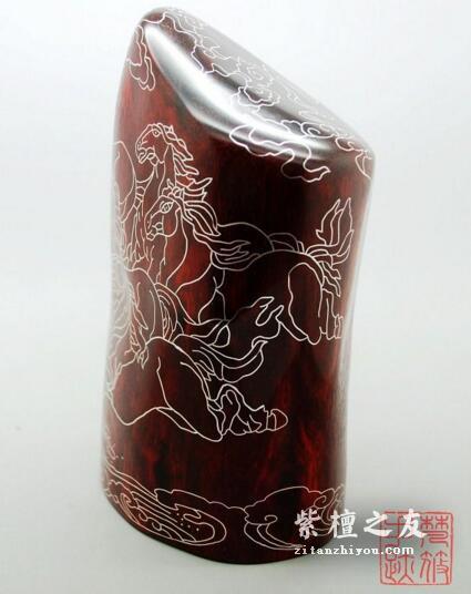 紫檀镶嵌银丝八骏图摆件 小叶紫檀搭配银丝高贵典雅-5