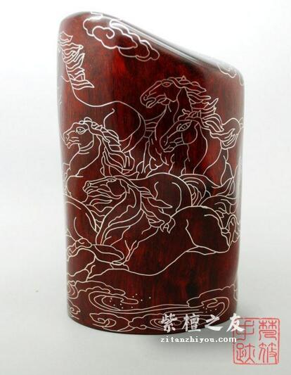 紫檀镶嵌银丝八骏图摆件 小叶紫檀搭配银丝高贵典雅-2
