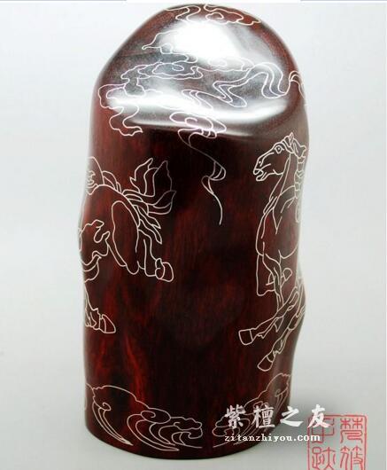 紫檀镶嵌银丝八骏图摆件 小叶紫檀搭配银丝高贵典雅-6