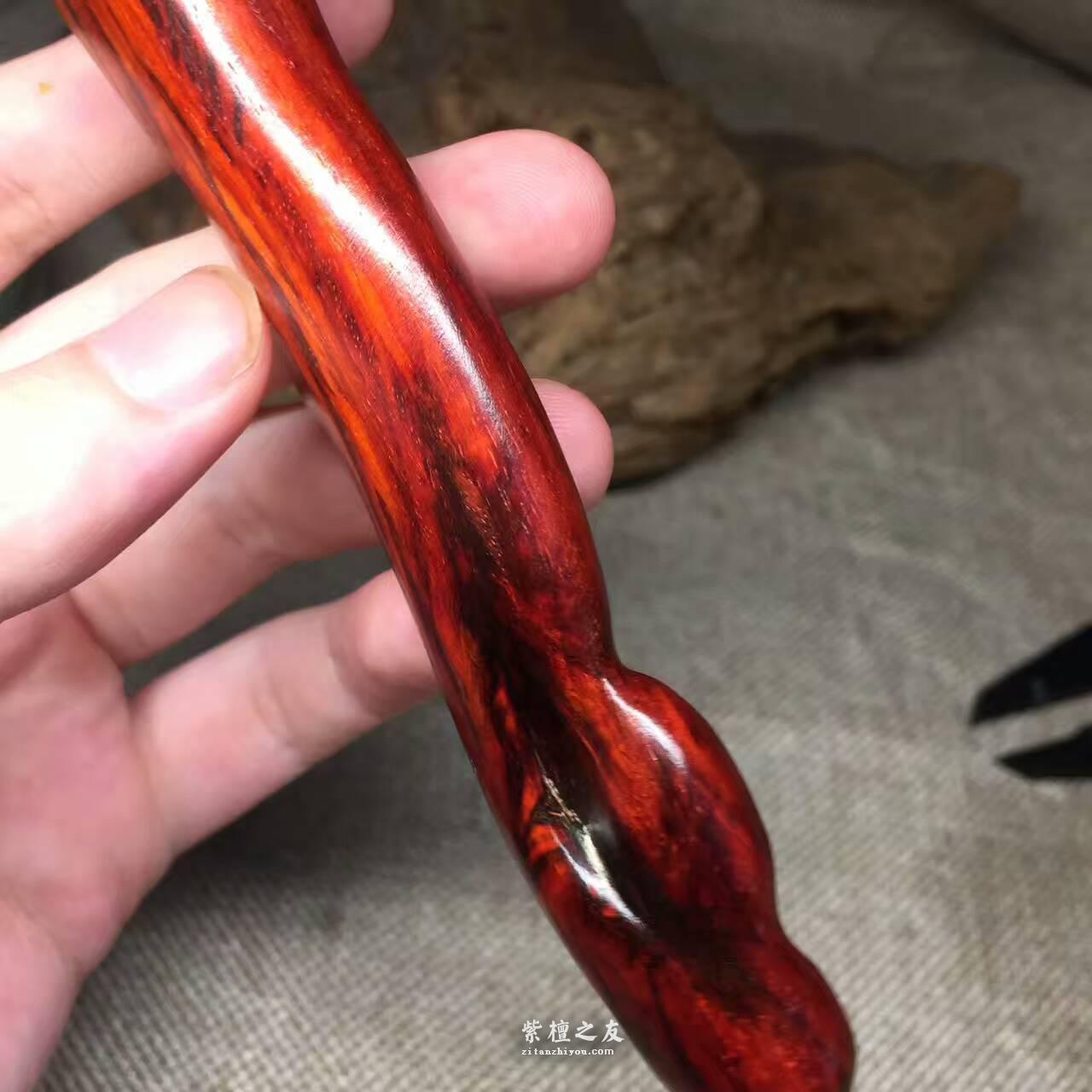 4A级无棕眼小叶紫檀茶勺 高油密泥料子火焰纹-3