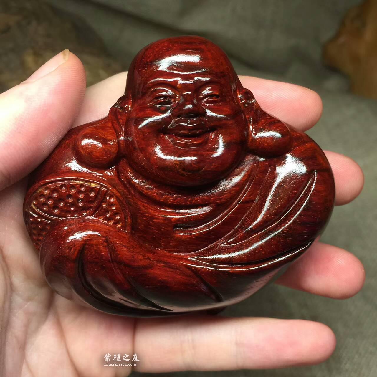 小叶紫檀《开心招财弥勒》树头乱纹高油好料子 可做车摆件-2