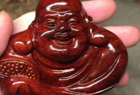 小叶紫檀《开心招财弥勒》树头乱纹高油好料子 可做车摆件