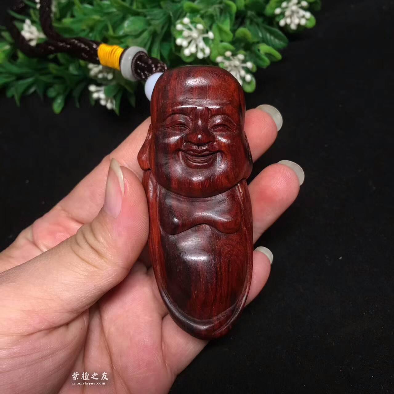 小叶紫檀老料手把件《弥勒》 高油性盘玩佳品-3