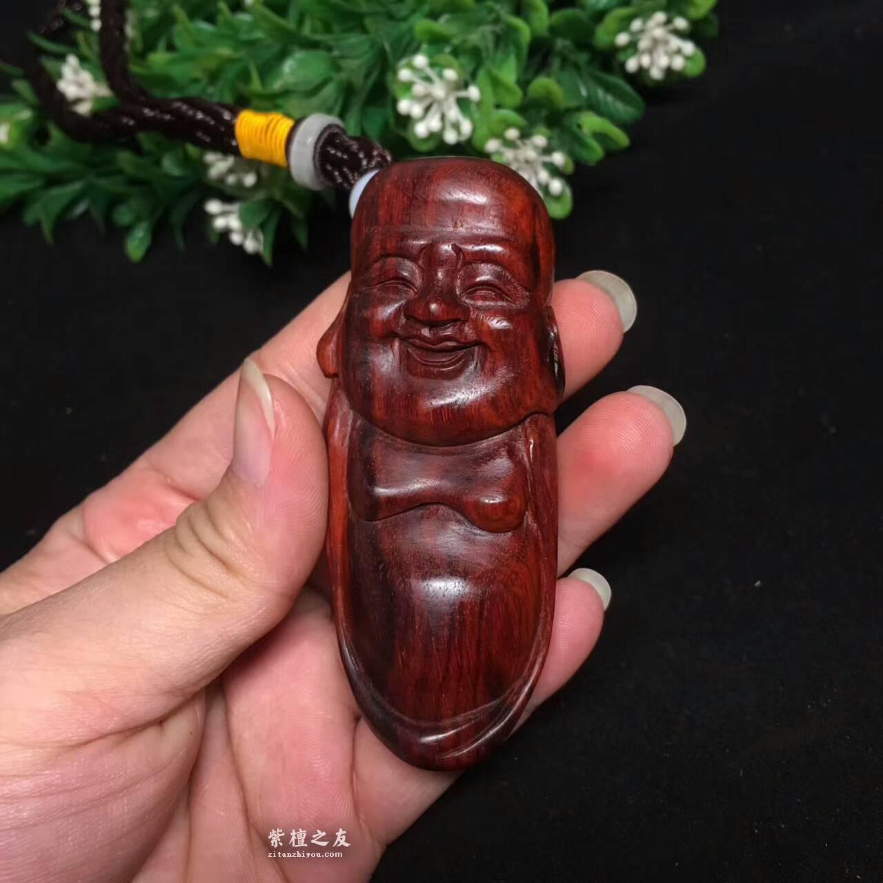 小叶紫檀老料手把件《弥勒》 高油性盘玩佳品-2