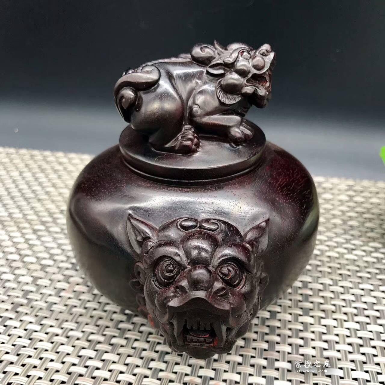 印度小叶紫檀壶把件 纯手工精雕貔貅瑞兽吉祥如意-4