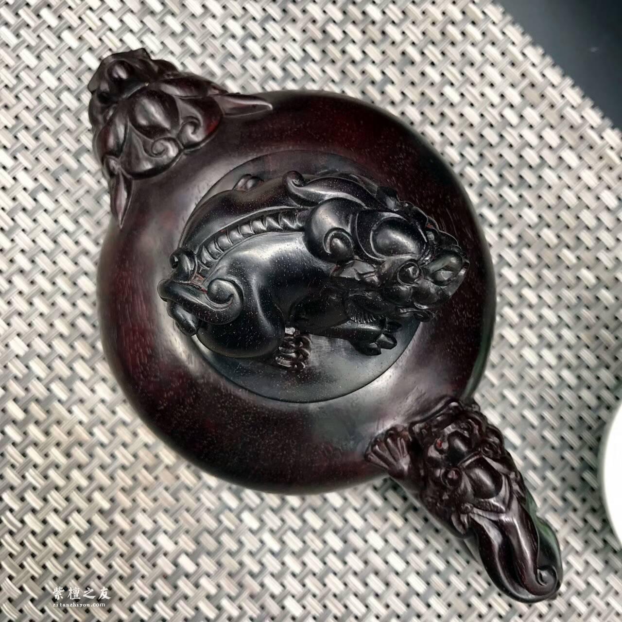 印度小叶紫檀壶把件 纯手工精雕貔貅瑞兽吉祥如意-6