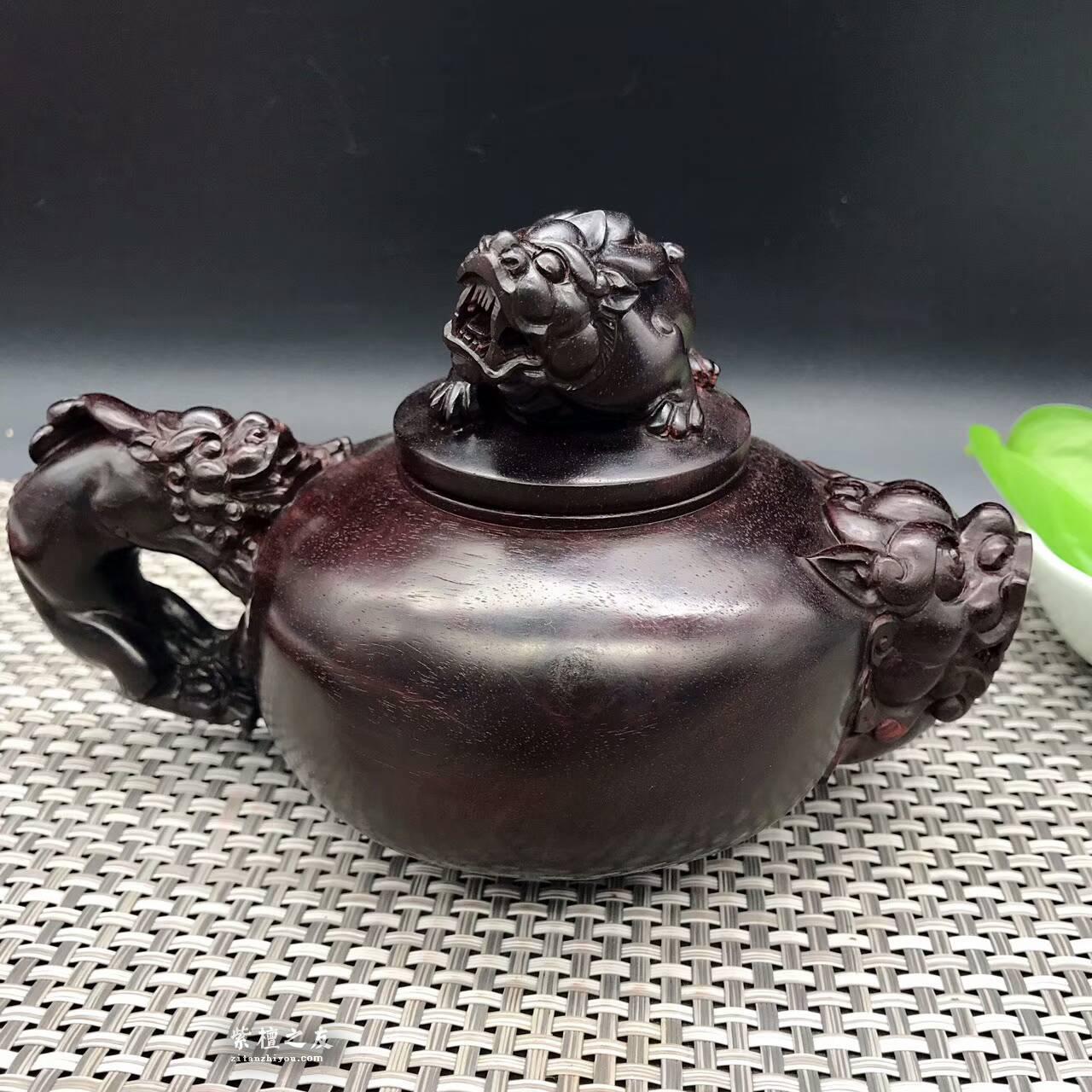 印度小叶紫檀壶把件 纯手工精雕貔貅瑞兽吉祥如意-7