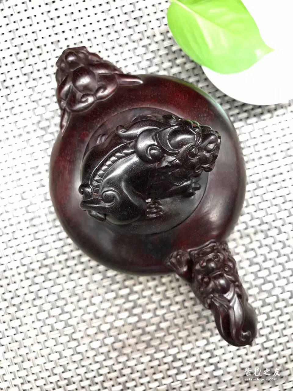 印度小叶紫檀壶把件 纯手工精雕貔貅瑞兽吉祥如意-8
