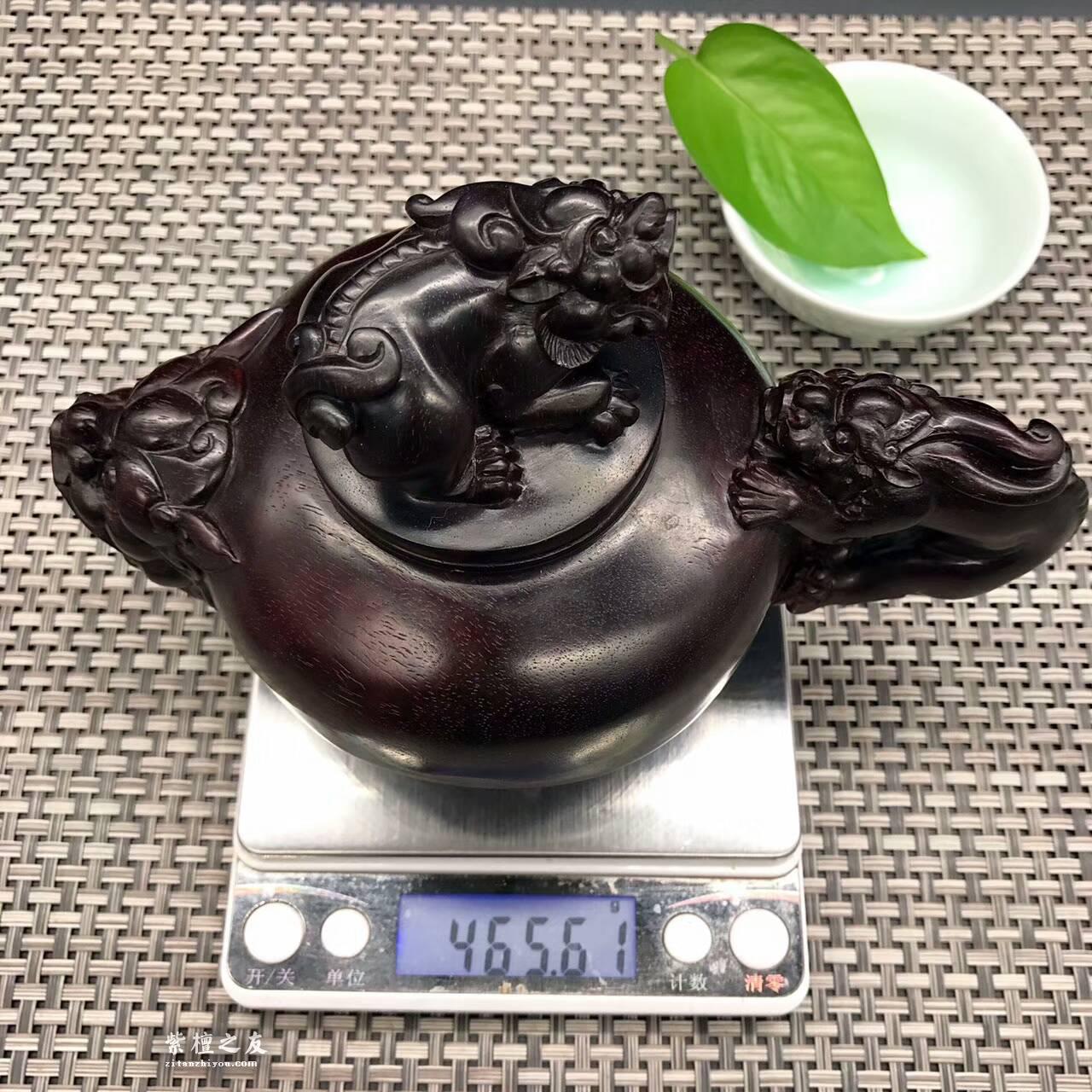 印度小叶紫檀壶把件 纯手工精雕貔貅瑞兽吉祥如意-9