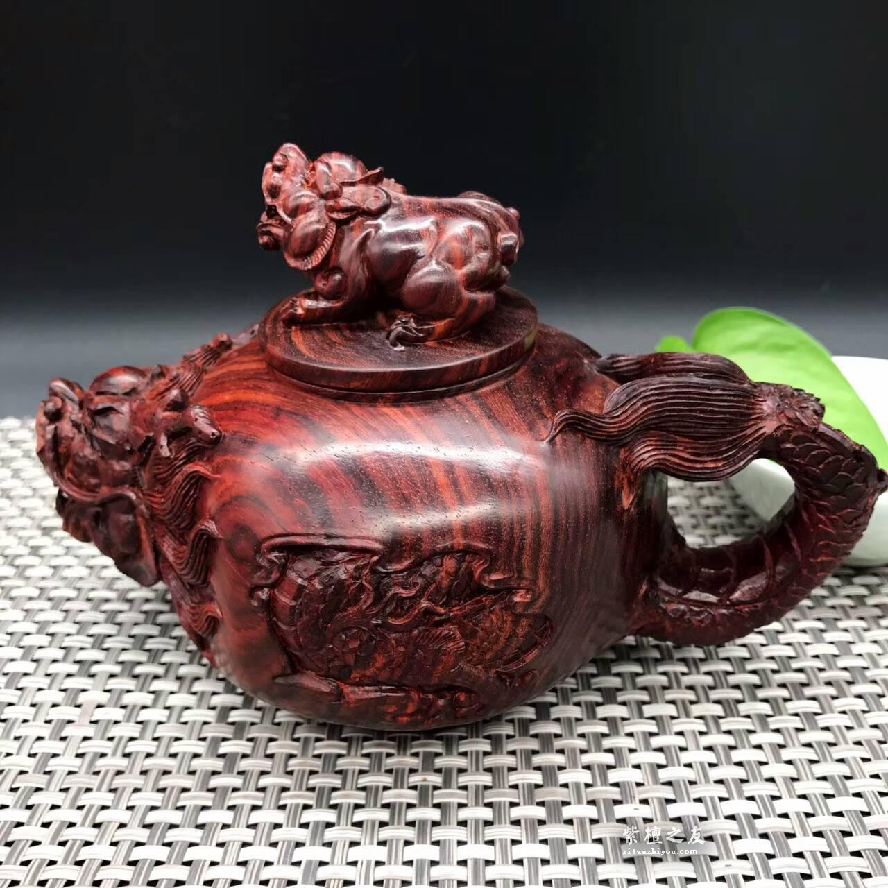 印度小叶紫檀壶把件 精雕龙龟貔貅寓意健健康康生龙活虎-1
