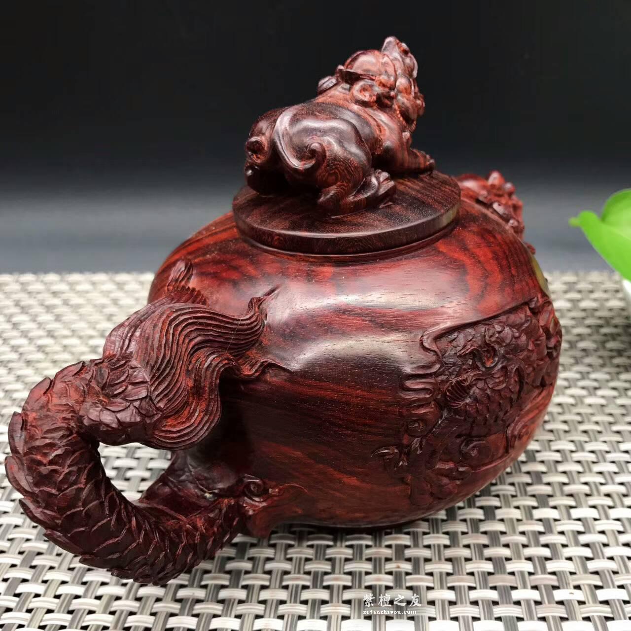 印度小叶紫檀壶把件 精雕龙龟貔貅寓意健健康康生龙活虎-2