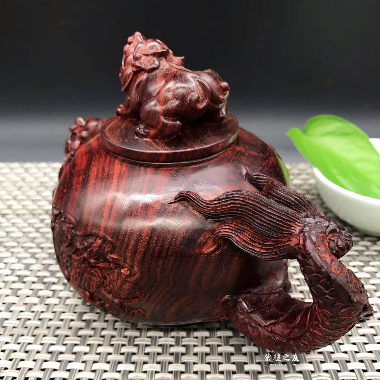 印度小叶紫檀壶把件 精雕龙龟貔貅寓意健健康康生龙活虎-4