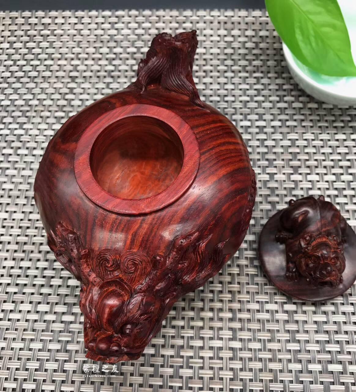 印度小叶紫檀壶把件 精雕龙龟貔貅寓意健健康康生龙活虎-8