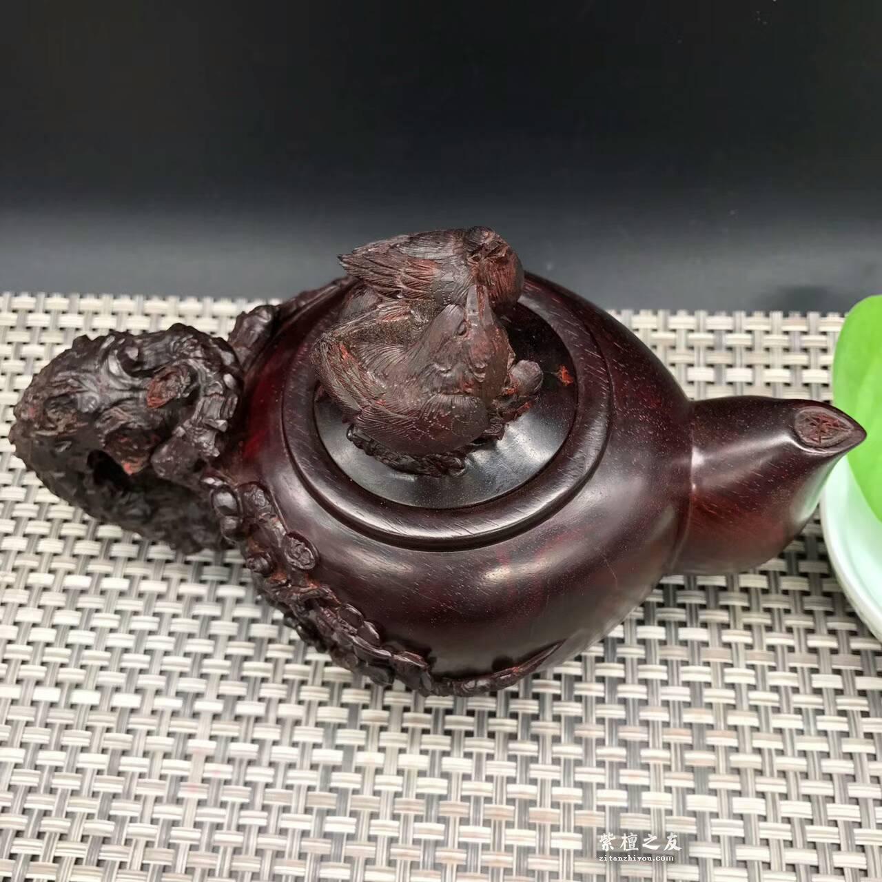 印度小叶紫檀壶把件 精雕喜上眉梢寓意双喜临门-1