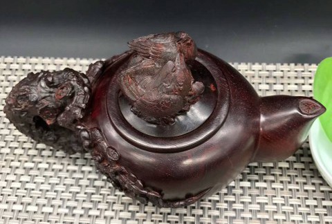 印度小叶紫檀壶把件 精雕喜上眉梢寓意双喜临门