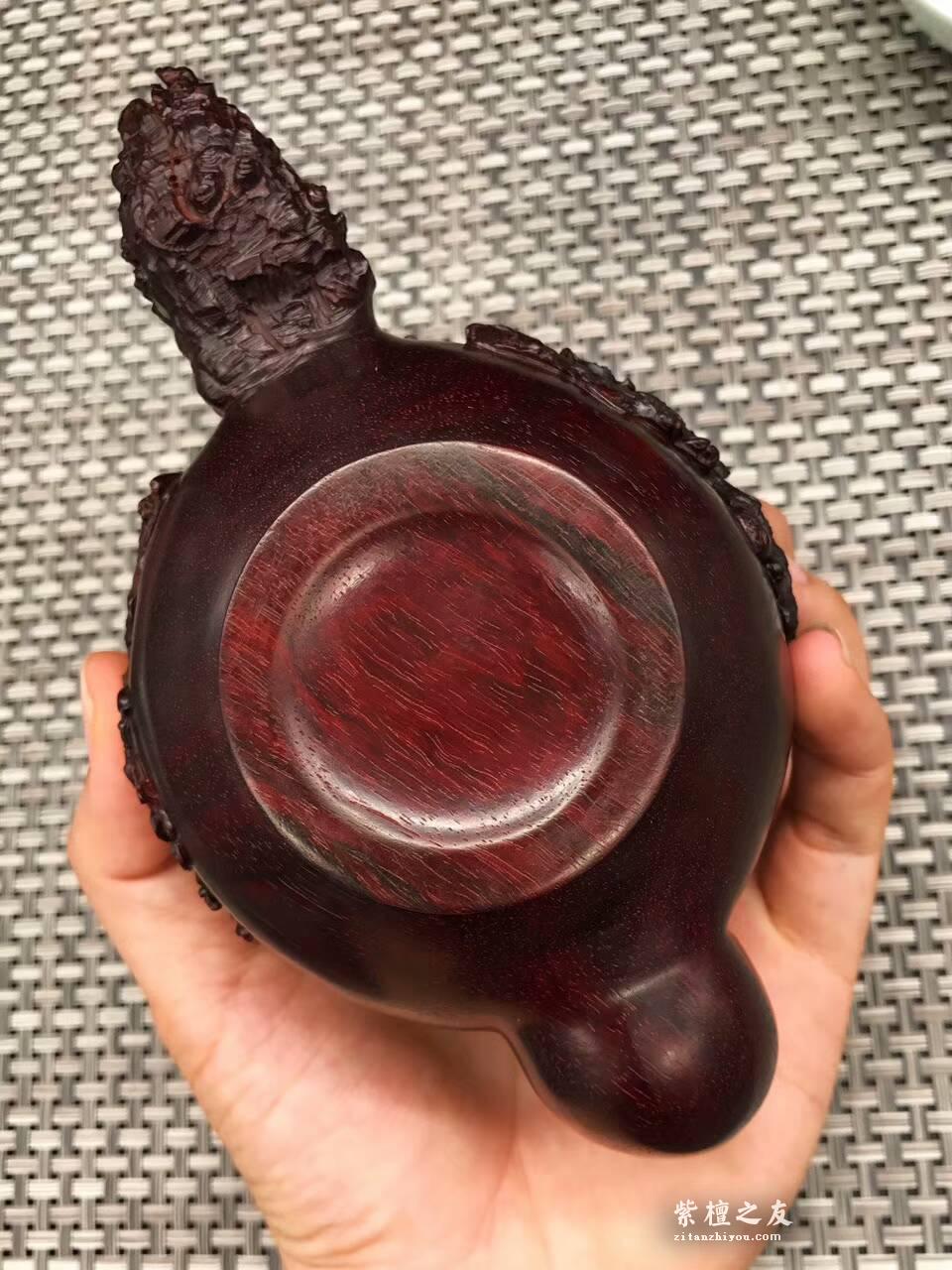 印度小叶紫檀壶把件 精雕喜上眉梢寓意双喜临门-4