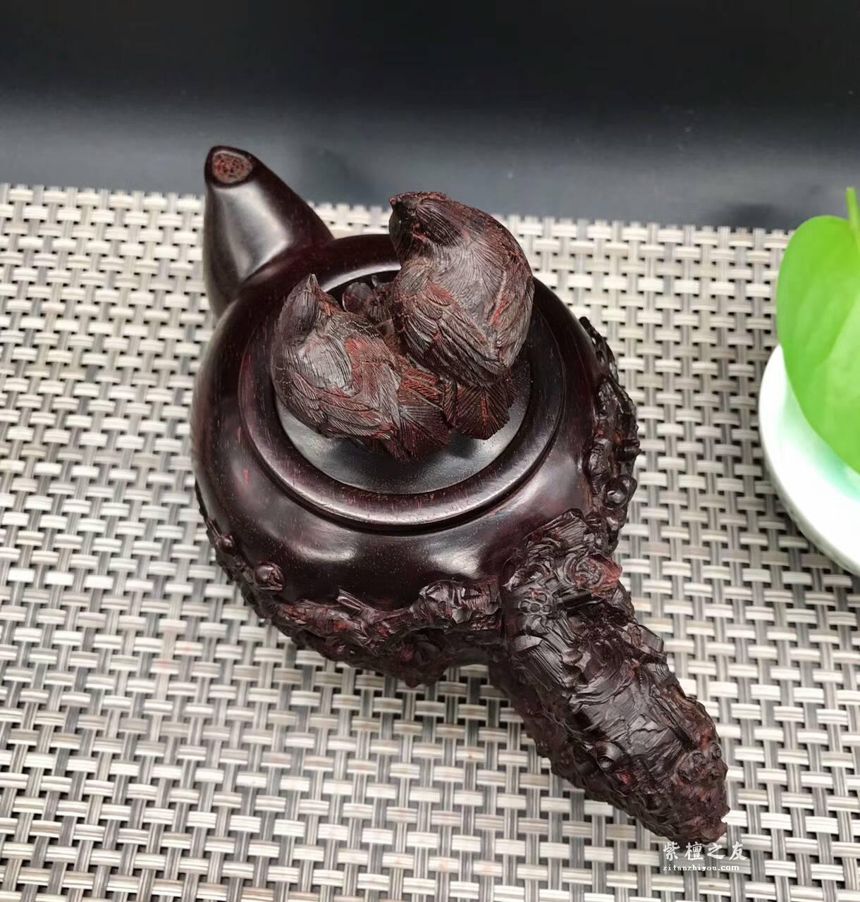 印度小叶紫檀壶把件 精雕喜上眉梢寓意双喜临门-5