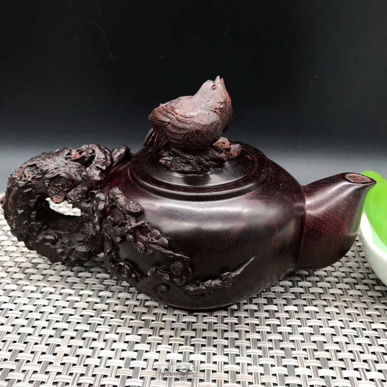 印度小叶紫檀壶把件 精雕喜上眉梢寓意双喜临门-6