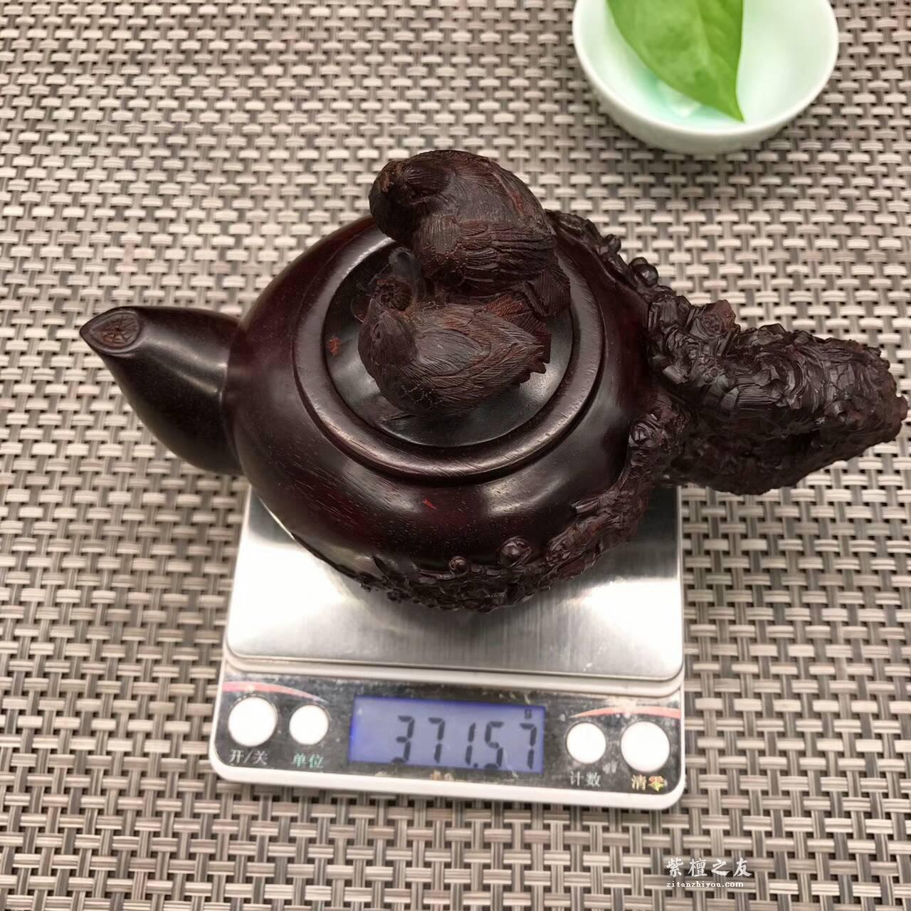 印度小叶紫檀壶把件 精雕喜上眉梢寓意双喜临门-8