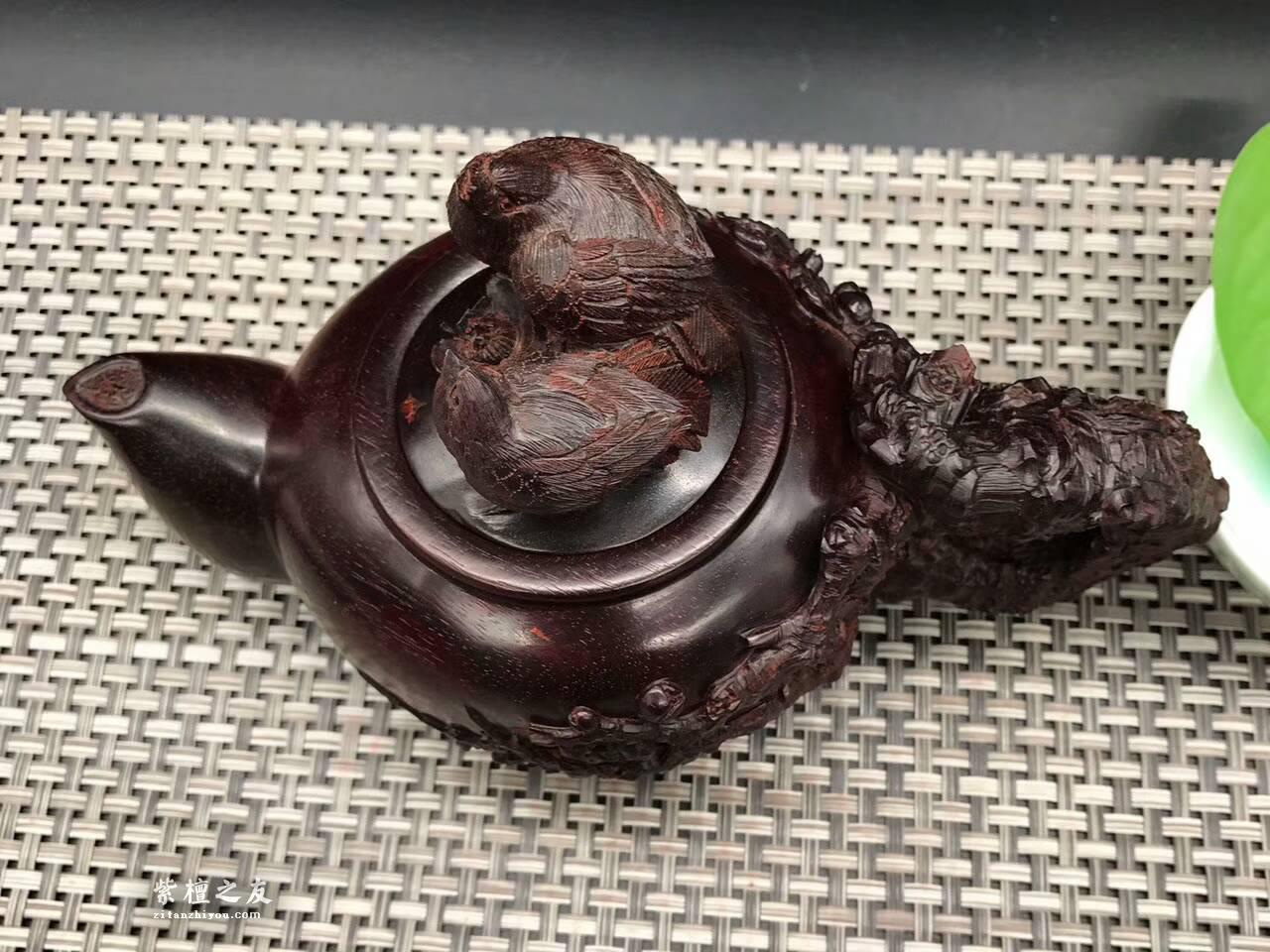 印度小叶紫檀壶把件 精雕喜上眉梢寓意双喜临门-9