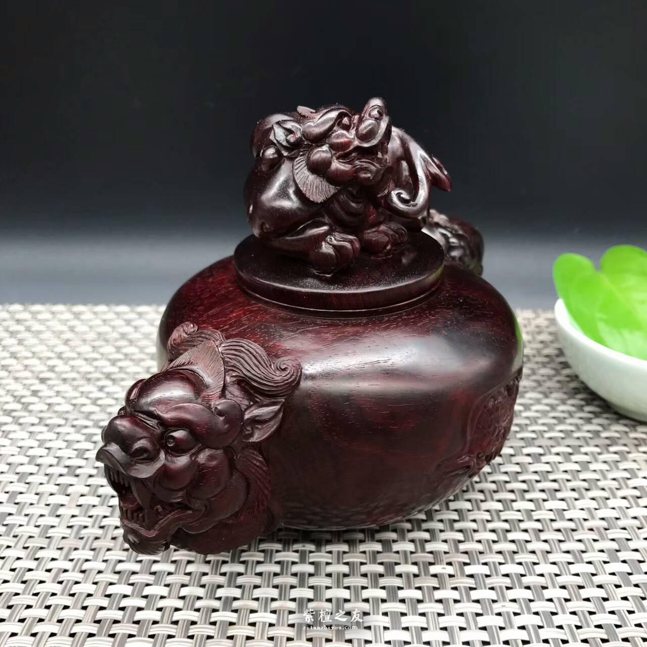 印度小叶紫檀壶把件 精雕貔貅瑞兽寓意招财进宝-2