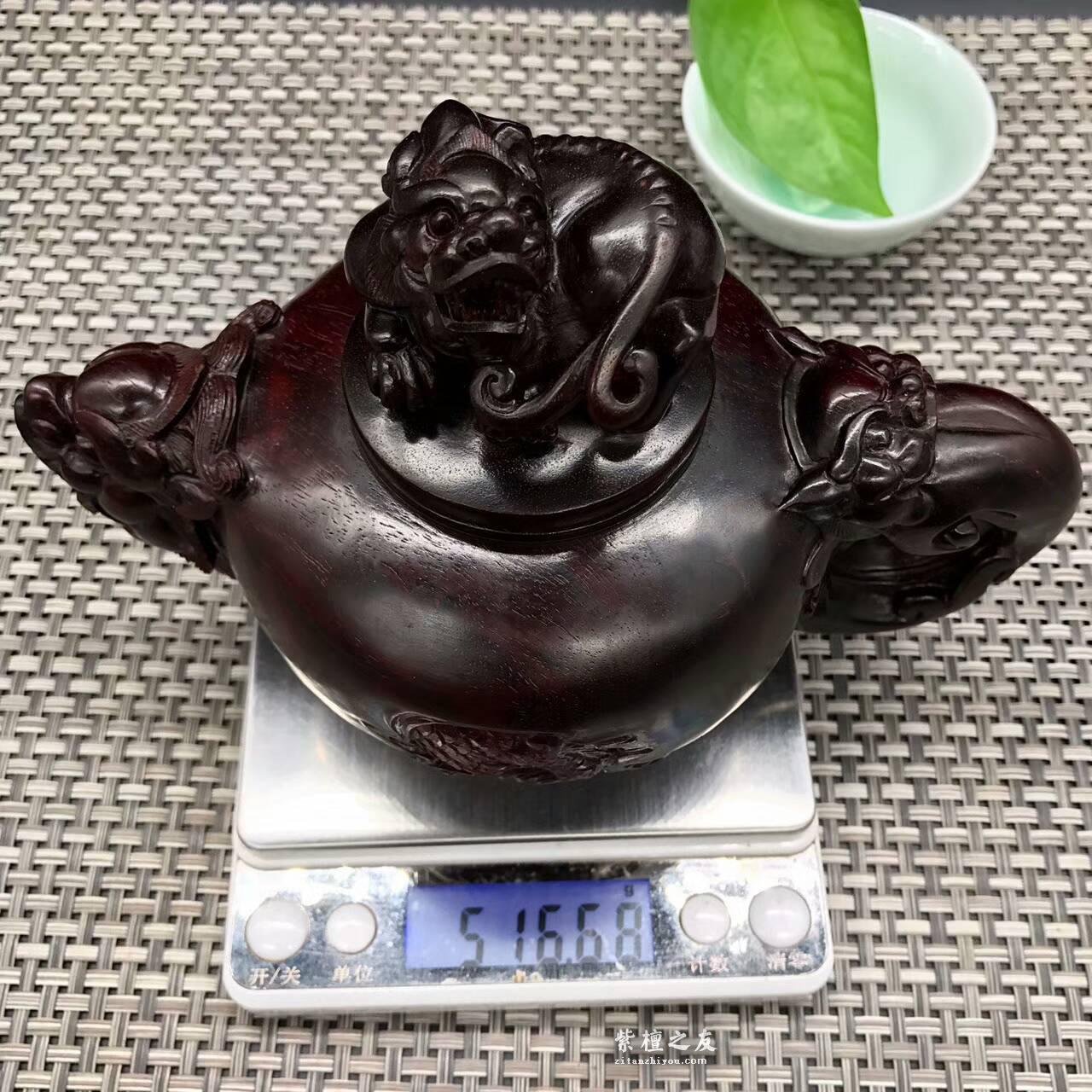 印度小叶紫檀壶把件 精雕貔貅瑞兽寓意招财进宝-9