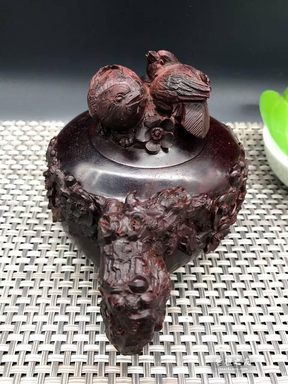 印度小叶紫檀壶把件 精雕喜上眉梢寓意双喜临门-3