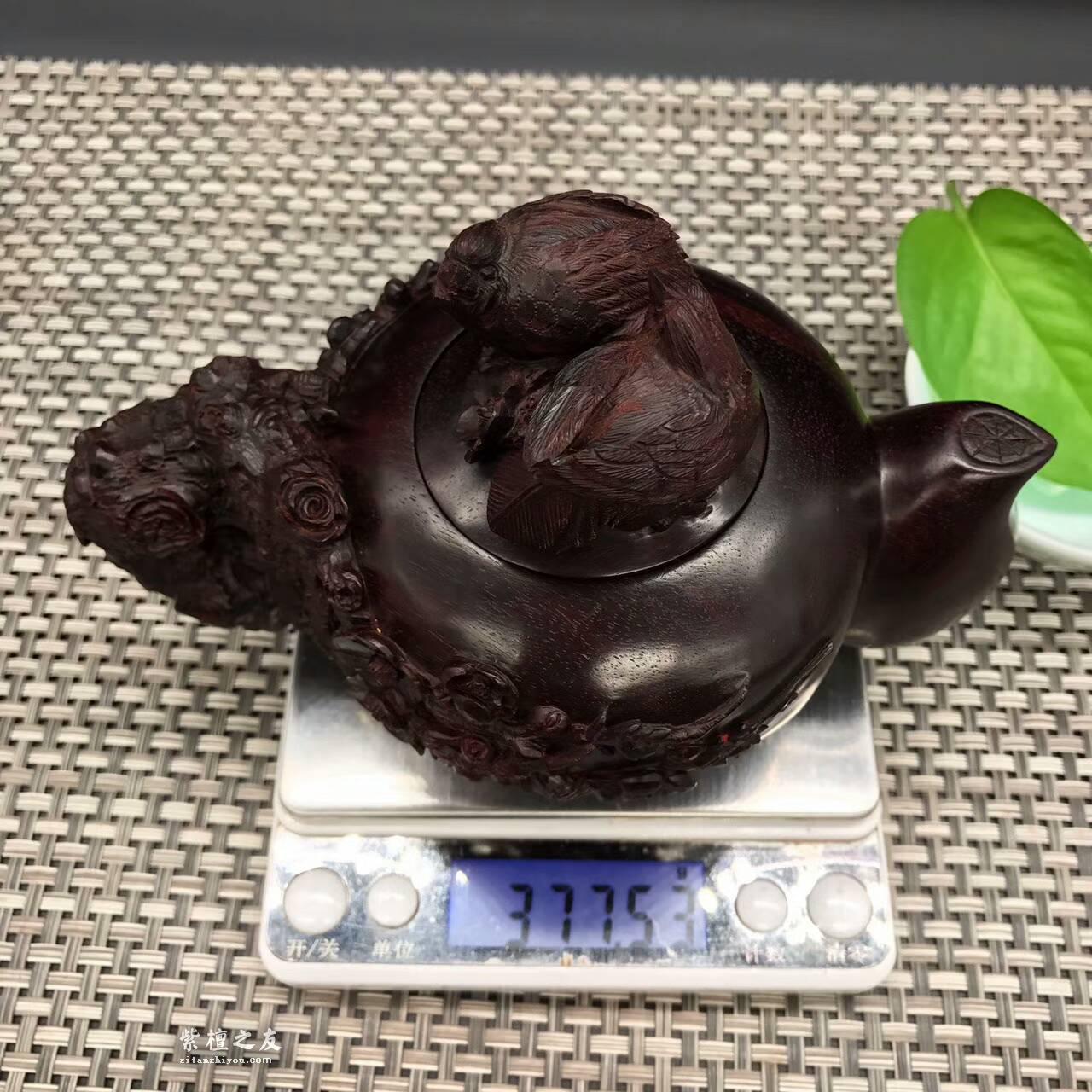 印度小叶紫檀壶把件 精雕喜上眉梢寓意双喜临门-9