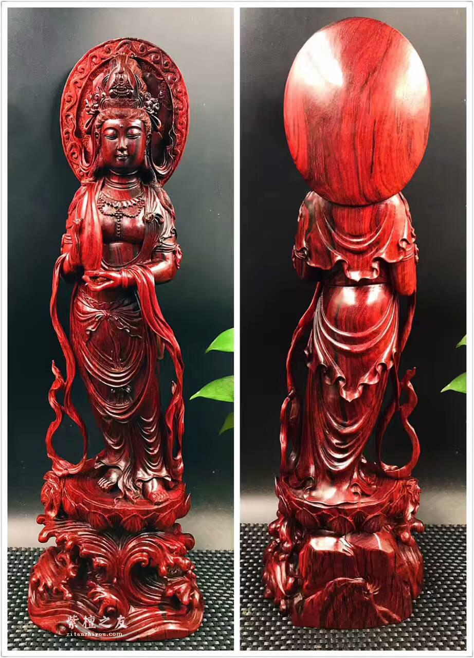 纯手工轻刀工艺作品《观世音菩萨》 印度小叶紫檀高密度金星泥料-1