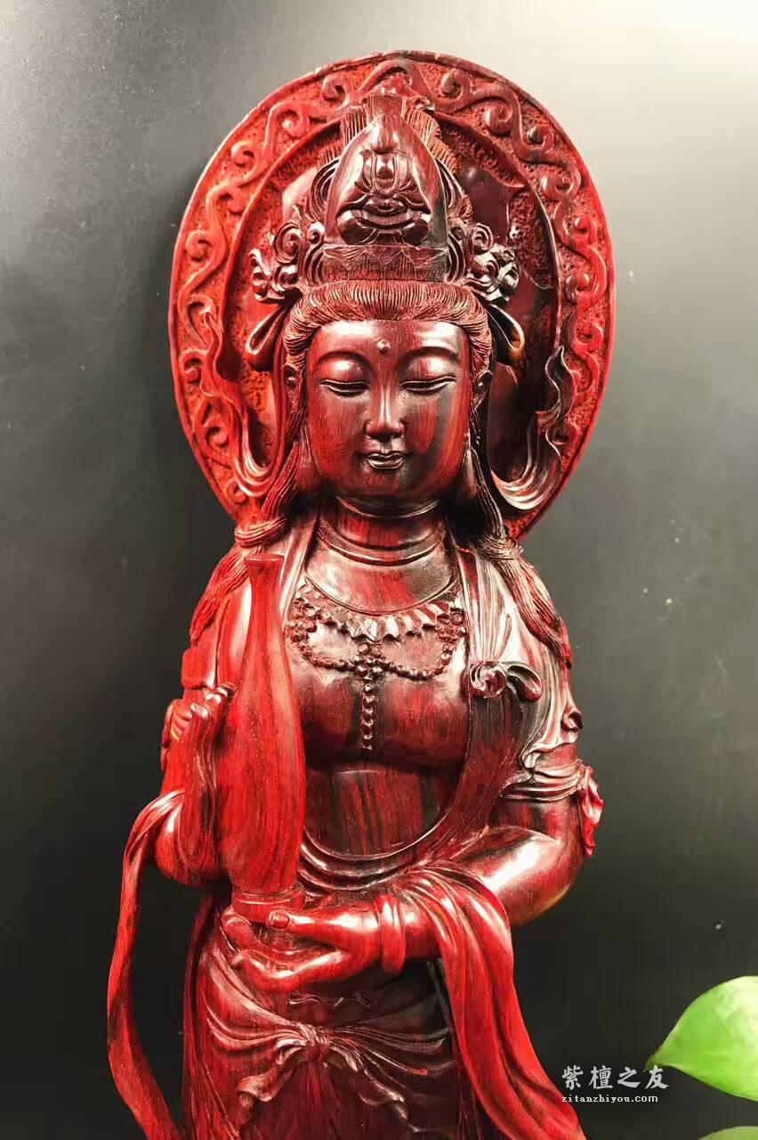 纯手工轻刀工艺作品《观世音菩萨》 印度小叶紫檀高密度金星泥料-2