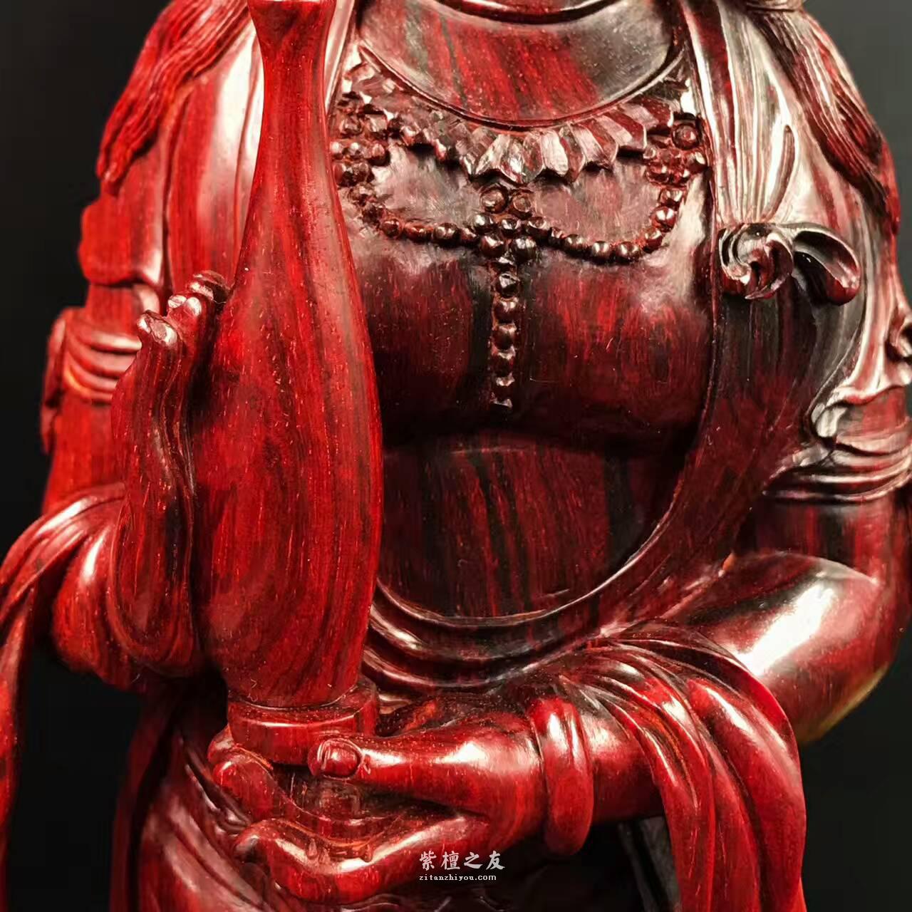 纯手工轻刀工艺作品《观世音菩萨》 印度小叶紫檀高密度金星泥料-5