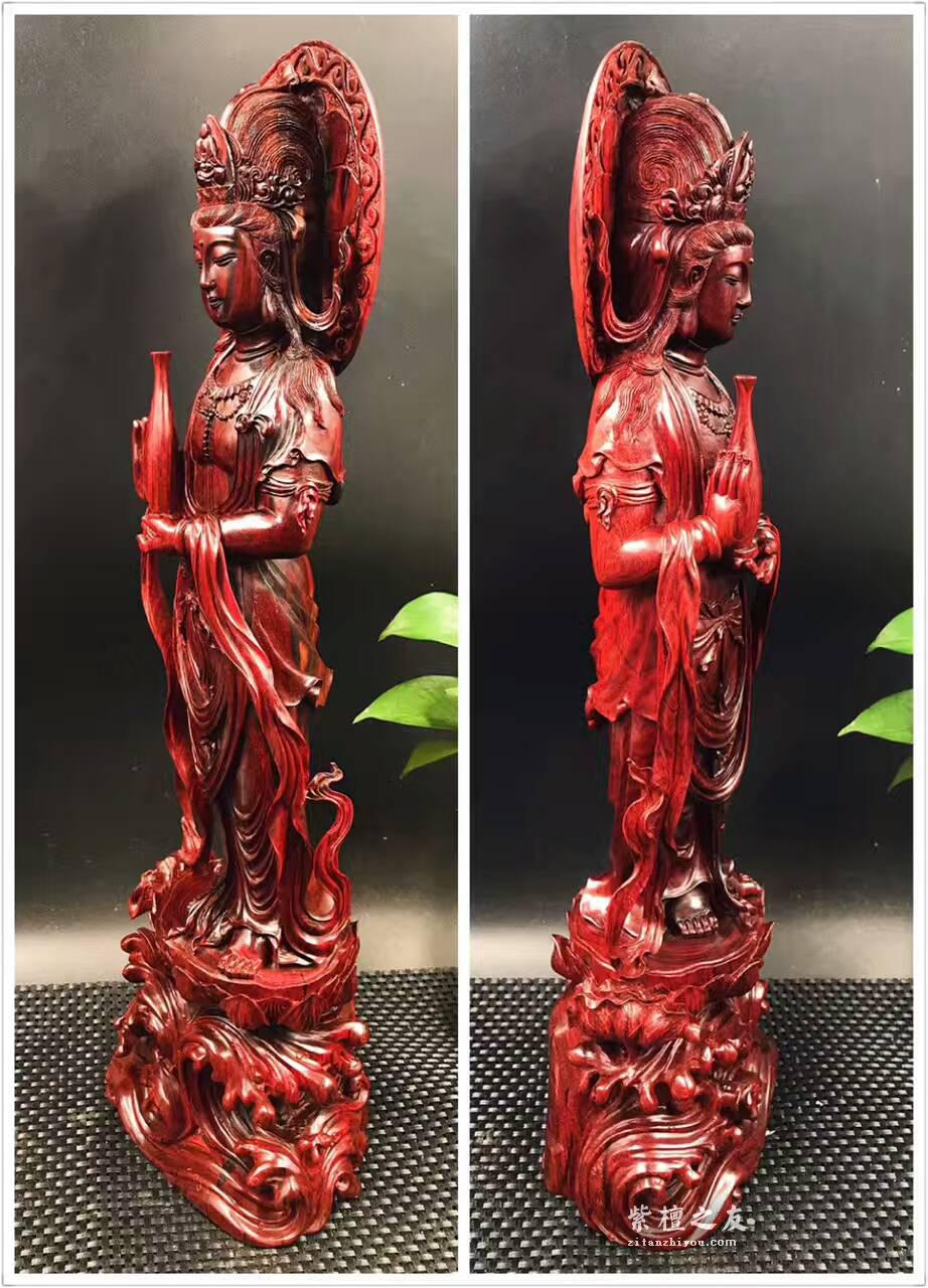 纯手工轻刀工艺作品《观世音菩萨》 印度小叶紫檀高密度金星泥料-3