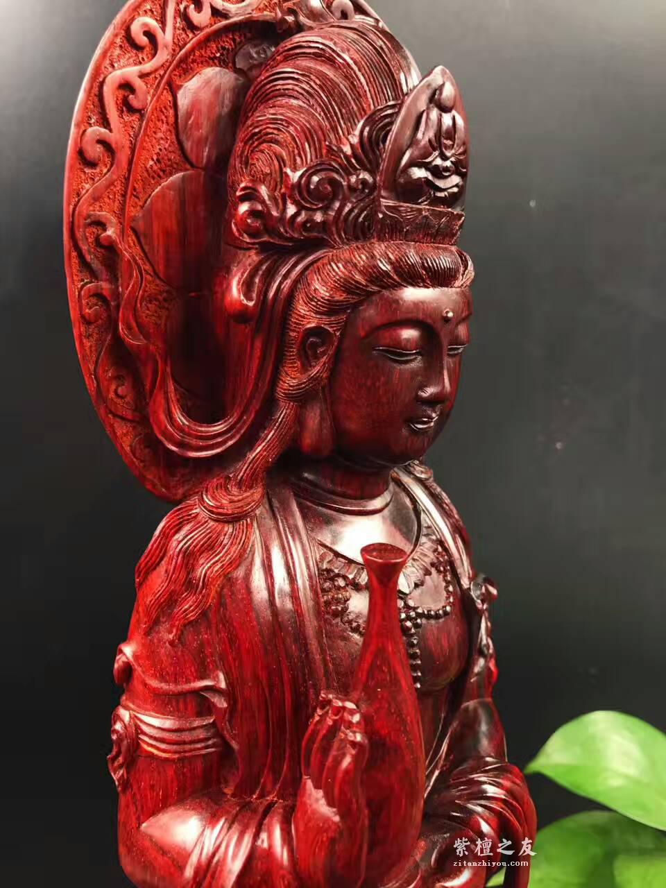 纯手工轻刀工艺作品《观世音菩萨》 印度小叶紫檀高密度金星泥料-6