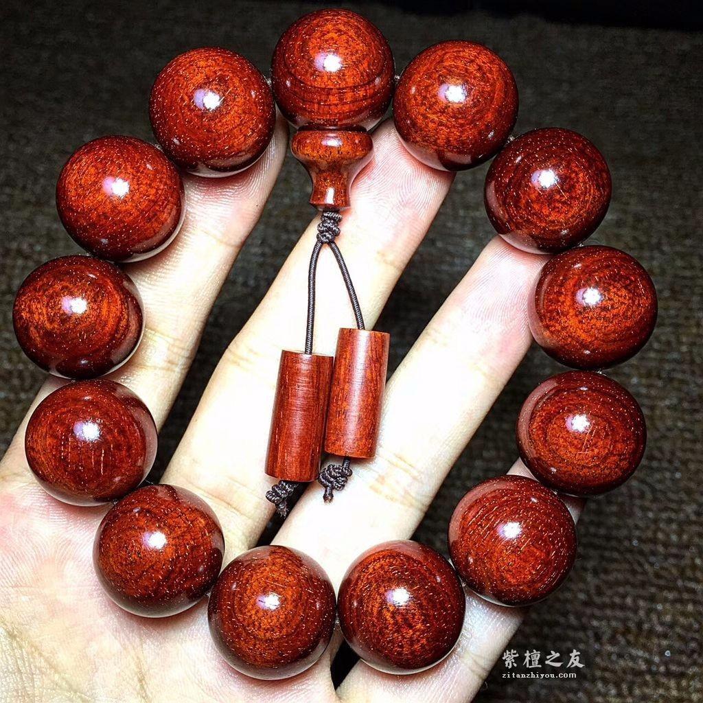 小叶紫檀1.8手串 半面龙鳞纹小满星材质细腻高油高密-3