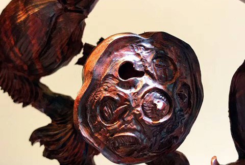 正宗印度小叶紫檀工艺品《和和美美》 高密度爆炸性瘤疤纯手工双面镂空雕