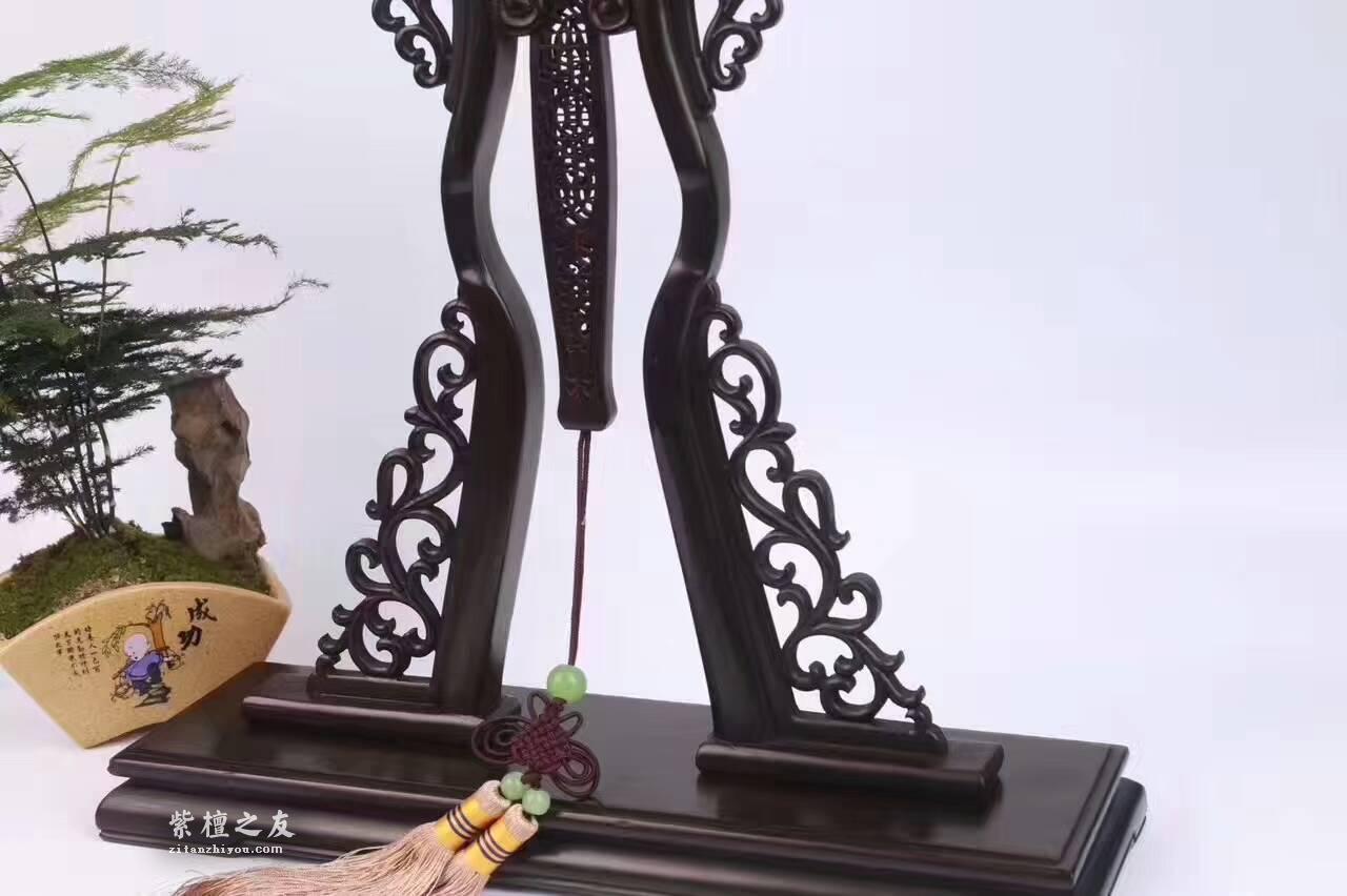 紫光檀嵌檀香宫扇摆件 画面精美做工细致复古风装饰-4