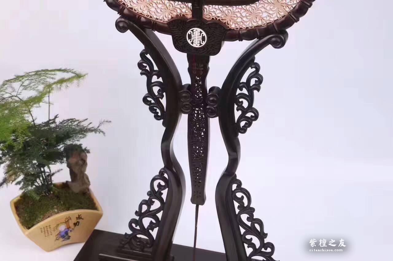 紫光檀嵌檀香宫扇摆件 画面精美做工细致复古风装饰-5