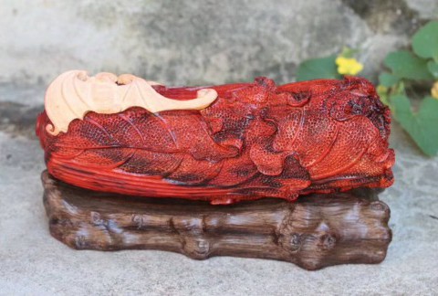 印度小叶紫檀工艺品《财富》鸡血红材料白皮巧雕寓意吉祥适合收藏