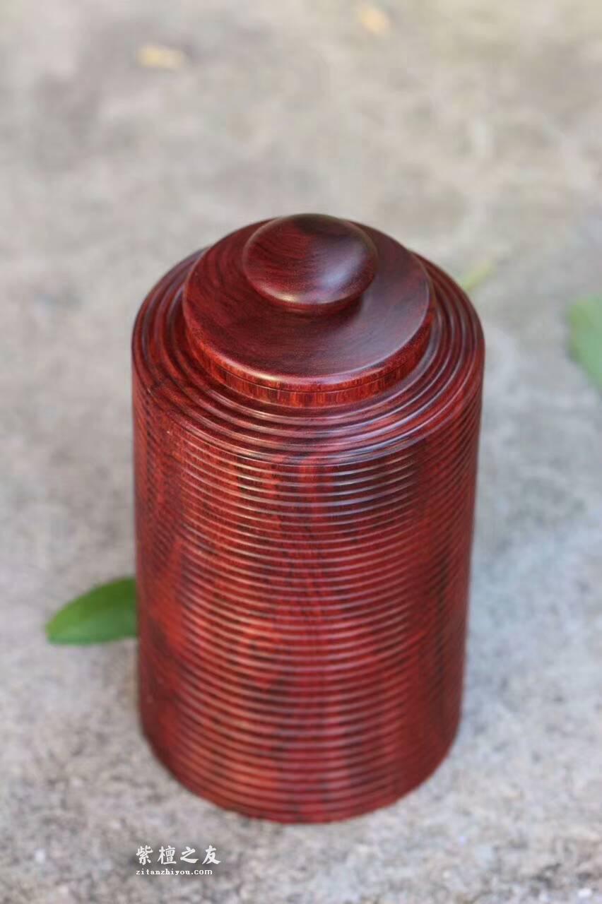 印度小叶紫檀茶叶罐 整料纯手工车制茶道雅座必备品-4