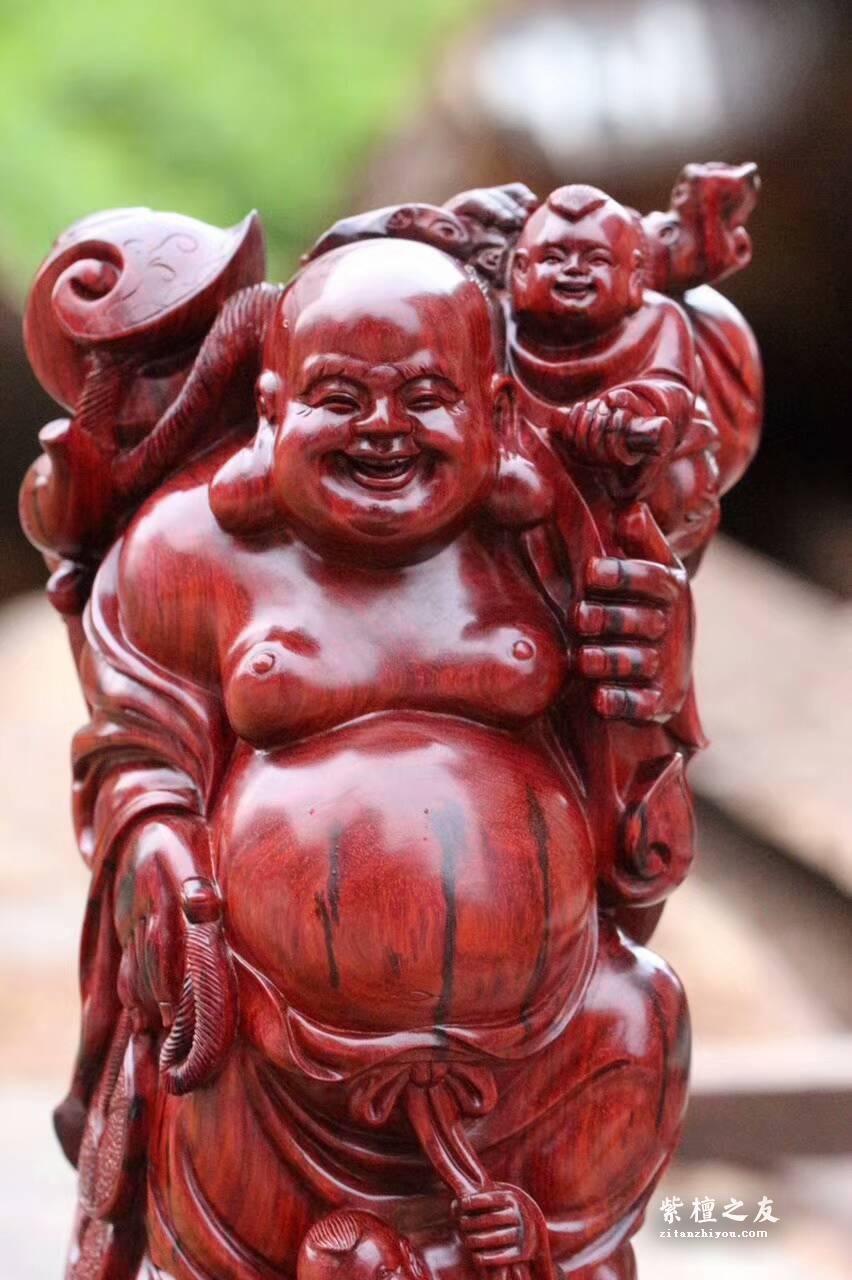 印度小叶紫檀摆件《送子弥勒》大口径老料取材材质油润纯手工雕刻-2