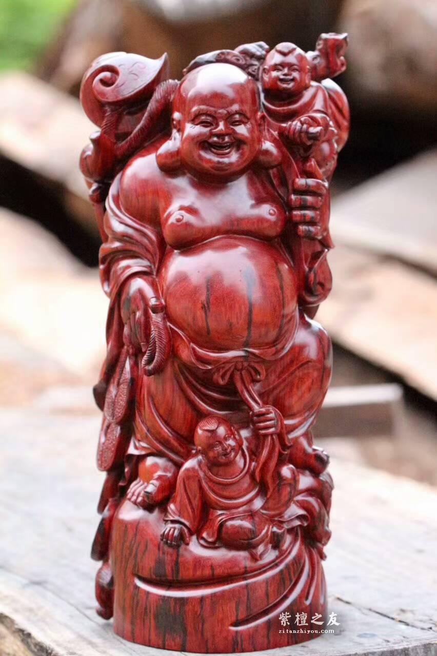 印度小叶紫檀摆件《送子弥勒》大口径老料取材材质油润纯手工雕刻-1