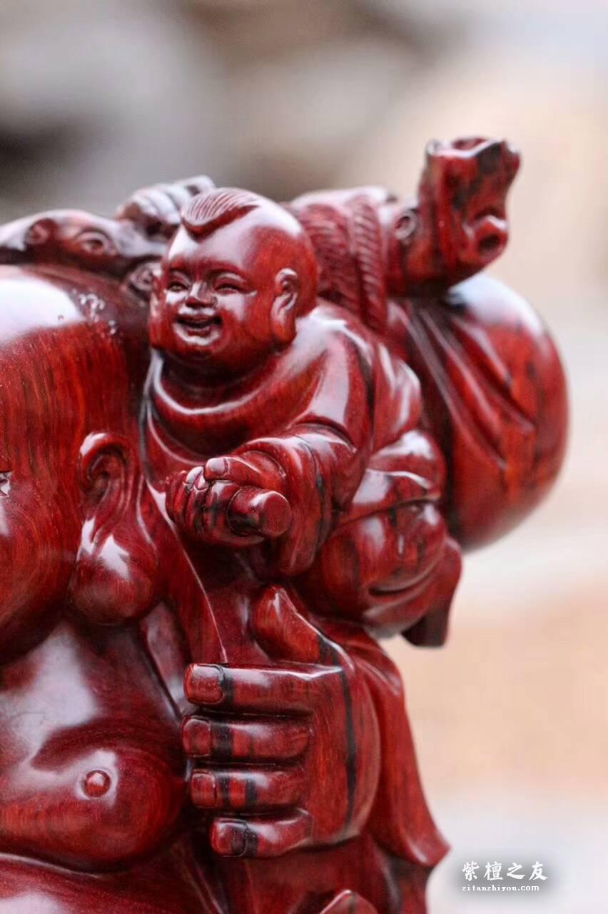 印度小叶紫檀摆件《送子弥勒》大口径老料取材材质油润纯手工雕刻-3