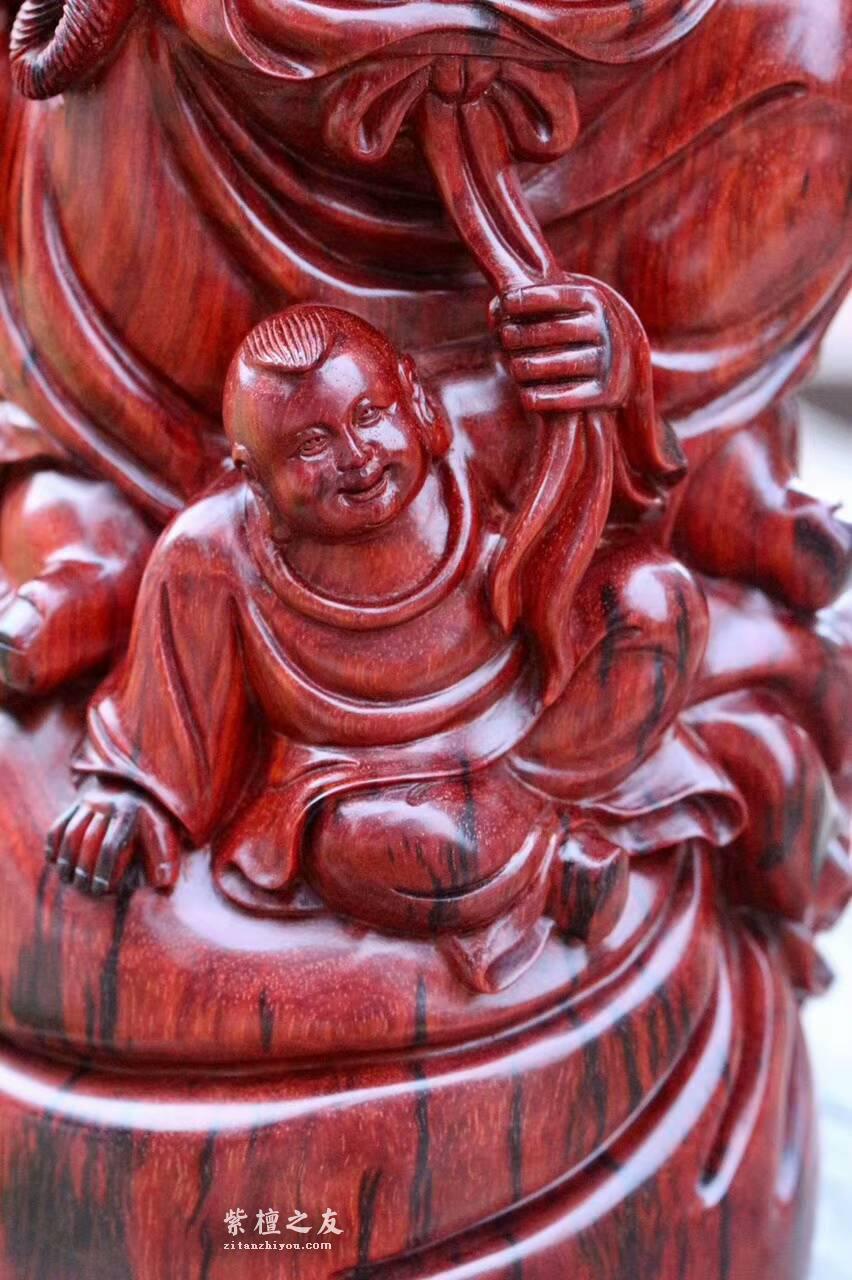 印度小叶紫檀摆件《送子弥勒》大口径老料取材材质油润纯手工雕刻-4