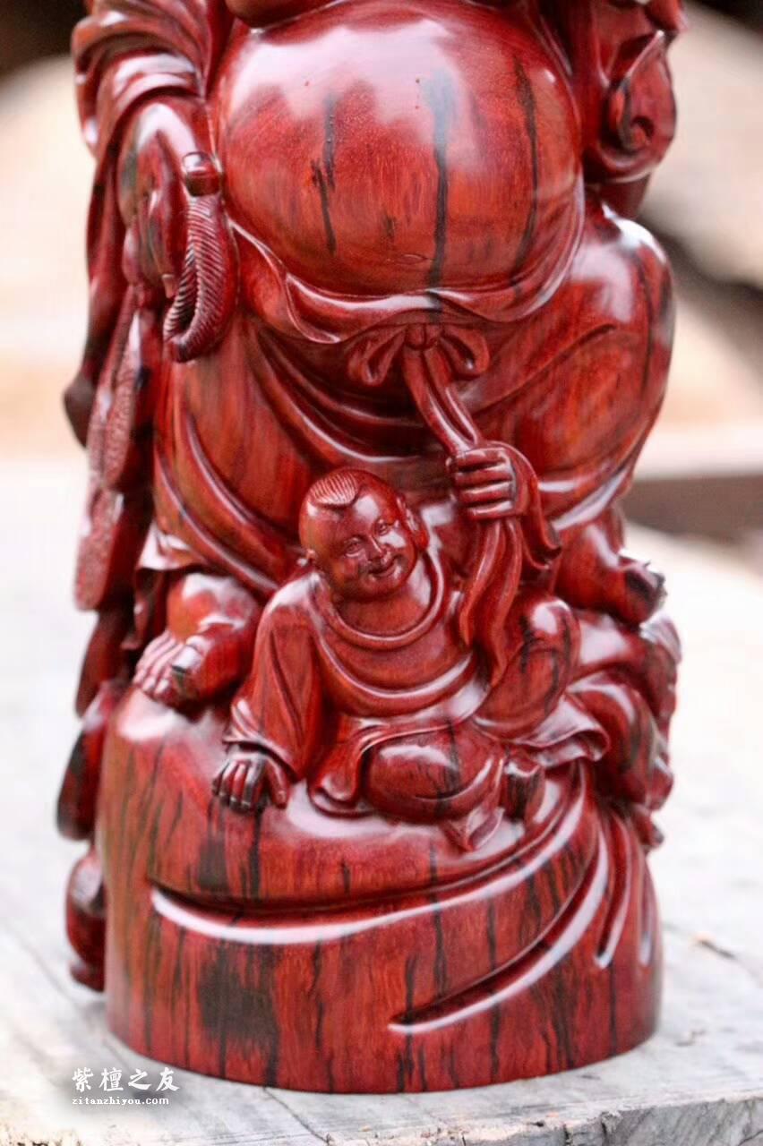 印度小叶紫檀摆件《送子弥勒》大口径老料取材材质油润纯手工雕刻-5