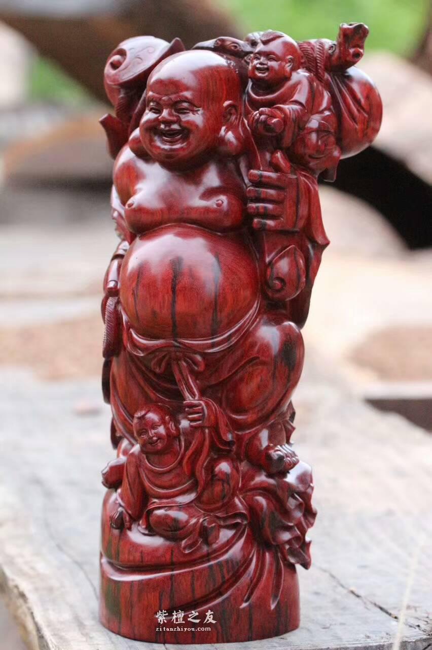 印度小叶紫檀摆件《送子弥勒》大口径老料取材材质油润纯手工雕刻-6