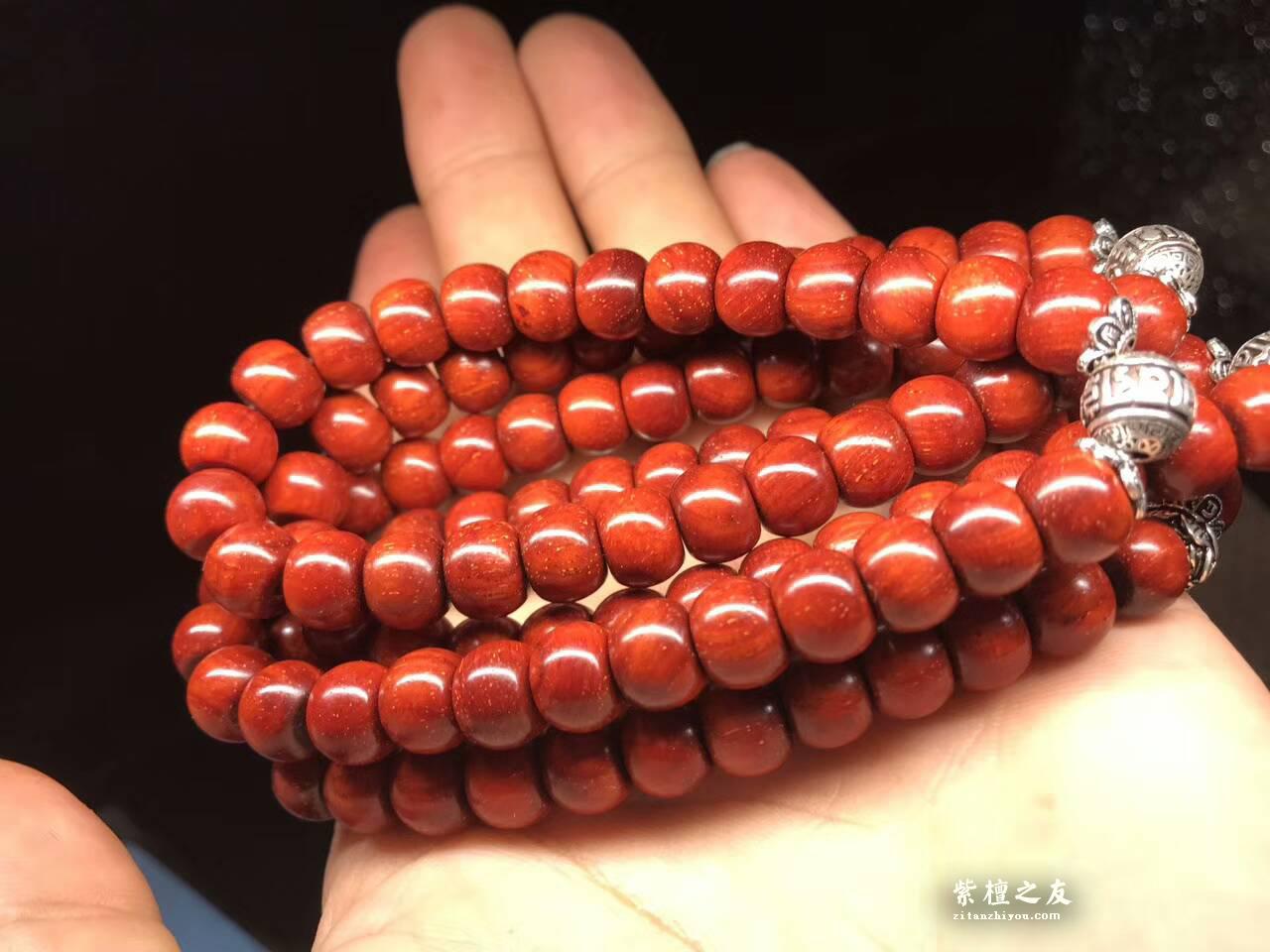 印度小叶紫檀7×9×108苹果珠 高密度泥料细金星无毛孔搭配南红值得入手-4
