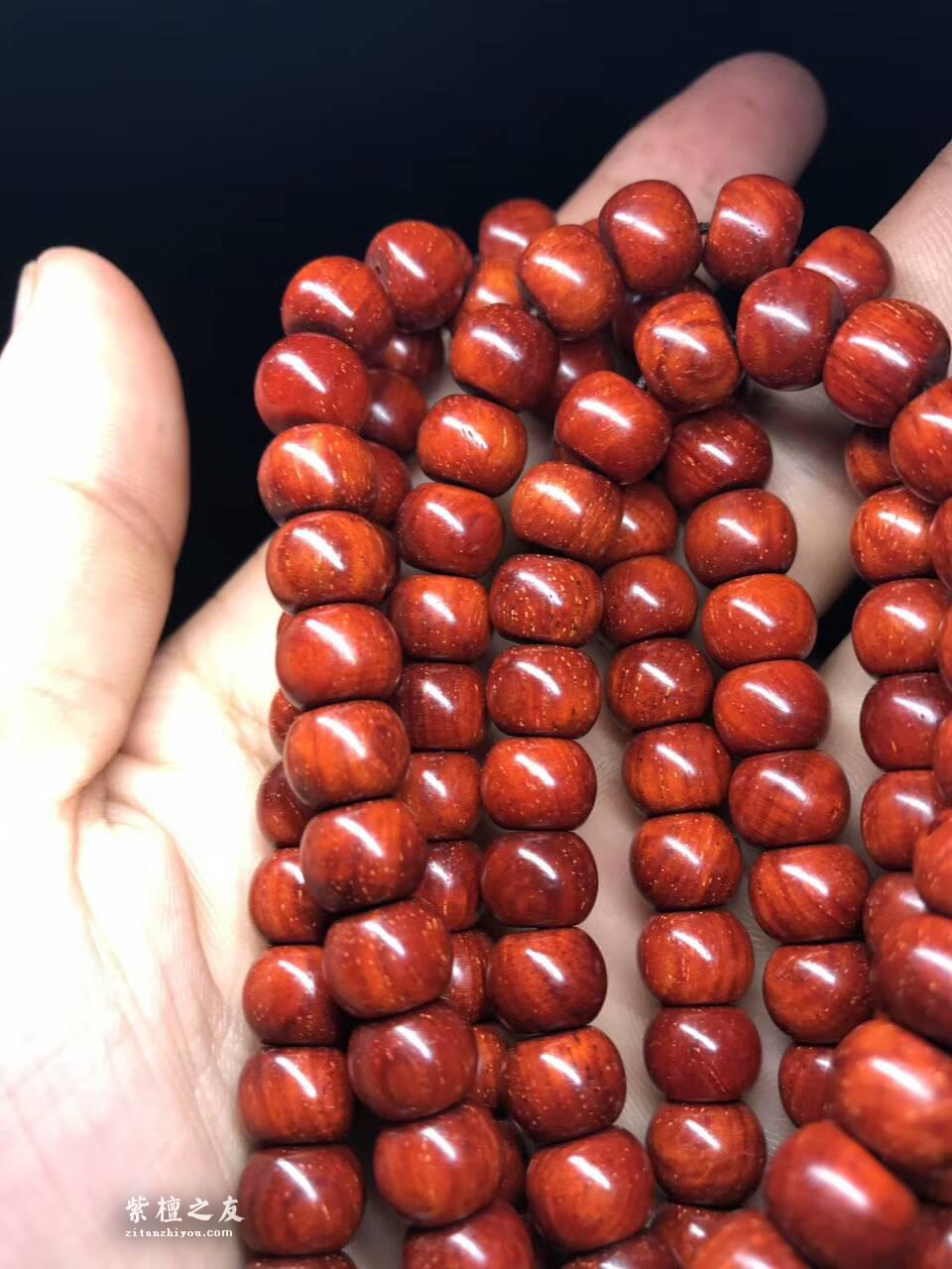 印度小叶紫檀7×9×108苹果珠 高密度泥料细金星无毛孔搭配南红值得入手-6